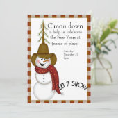 Folk Art Cowboy Snowman New Jaren Kaart (Staand voorkant)