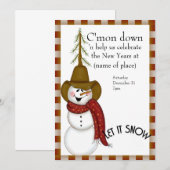 Folk Art Cowboy Snowman New Jaren Kaart (Voorkant / Achterkant)