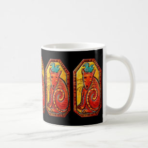 Folk Art curieus kat met blauw vogel Koffiemok