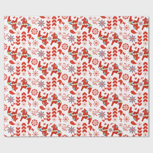 Folk Art Dala Swedish Red Horse Floral Pattern Cadeaupapier (Vlak)