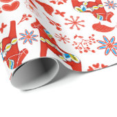 Folk Art Dala Swedish Red Horse Floral Pattern Cadeaupapier (Rol Hoek)