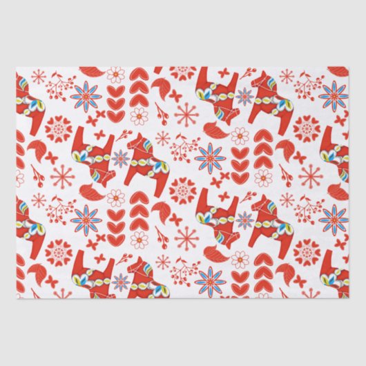 Folk Art Dala Swedish Red Horse Floral Pattern Tissuepapier (Voorkant)