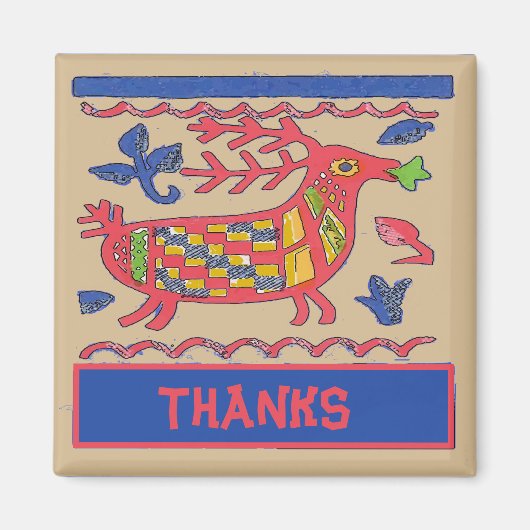 Folk Art Deer, Bedankt, bewerken tekst Magneet (Voorkant)