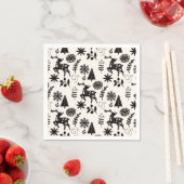 Folk Art Deer Forest Black and White  Servet (Insitu)