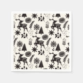 Folk Art Deer Forest Black and White Servet (Voorkant)