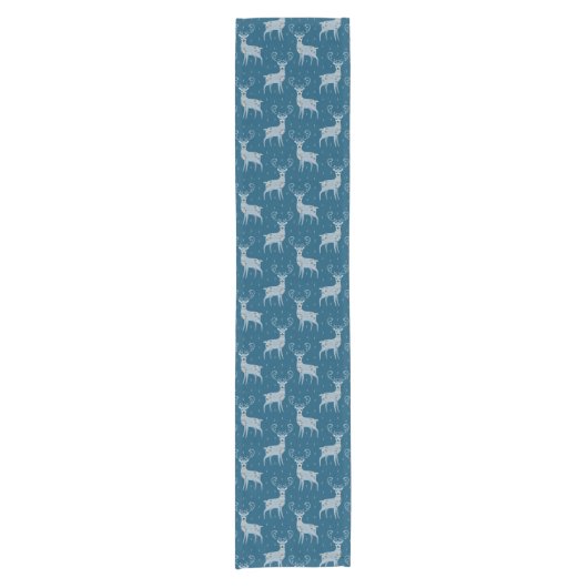 Folk Art Deer over Blue Holiday Korte Tafelloper (Voorkant)