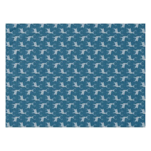 Folk Art Deer over Blue Holiday Tafelkleed (Voorkant (Horizontaal))
