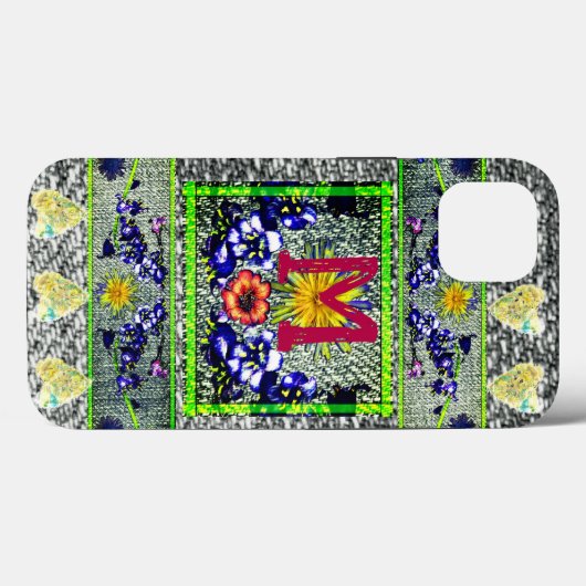 Folk Art Denim initiaal Hippie Case-Mate iPhone Case (Achterkant (horizontaal))