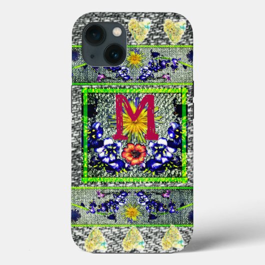 Folk Art Denim initiaal Hippie Case-Mate iPhone Case (Achterkant)
