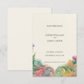 Folk Art Distel Save the Date Kaart (Voorkant / Achterkant)