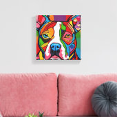 Folk Art Dog Pitbull Canvas Afdruk (Insitu (Woonkamer))