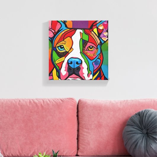 Folk Art Dog Pitbull Canvas Afdruk (Insitu (Woonkamer))