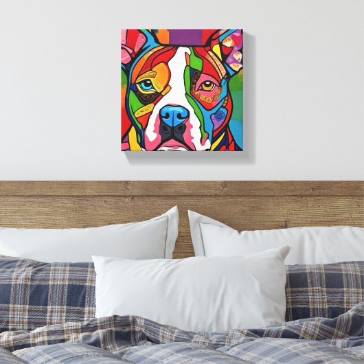 Folk Art Dog Pitbull Canvas Afdruk (Insitu (Slaapkamer))