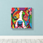 Folk Art Dog Pitbull Canvas Afdruk (Insitu (Houten vloer))