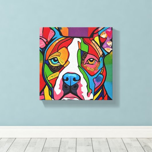 Folk Art Dog Pitbull Canvas Afdruk (Insitu (Houten vloer))