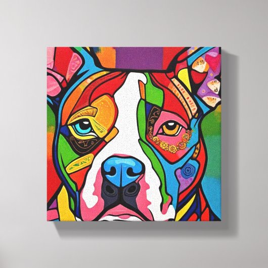 Folk Art Dog Pitbull Canvas Afdruk (Voorkant)