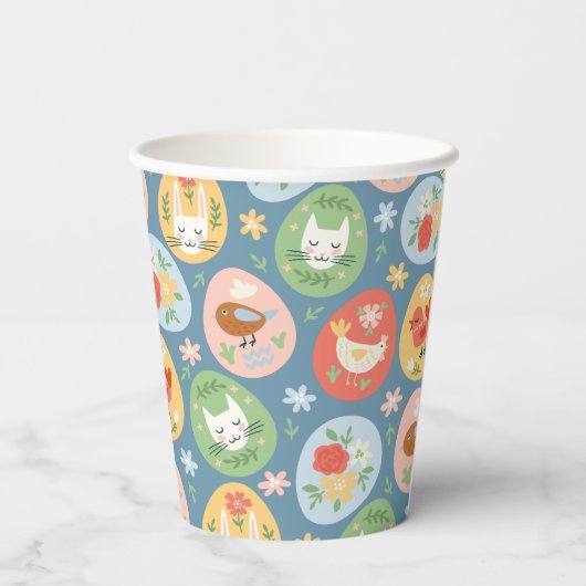 Folk Art Easter Egg Cat, Bunny, Chick Easter Papieren Bekers (Achterkant)