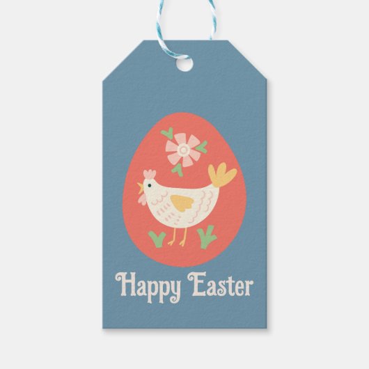 Folk Art Easter Egg Chicken Cadeaulabel (Voorkant)
