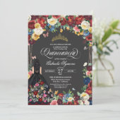 Folk Art Embroidery Butterfly Floral Quinceanera Kaart (Staand voorkant)