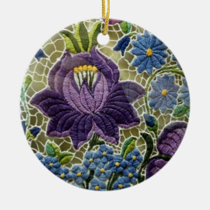 Folk Art Embroidery Flowers Keramisch Ornament