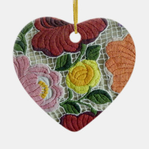 Folk Art Embroidery Flowers Keramisch Ornament