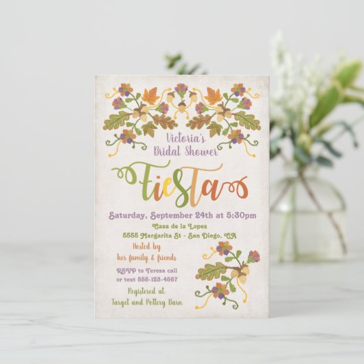 Folk Art Embroidery Mexican Fiesta Vrijgezellenfee Kaart (Staand voorkant)