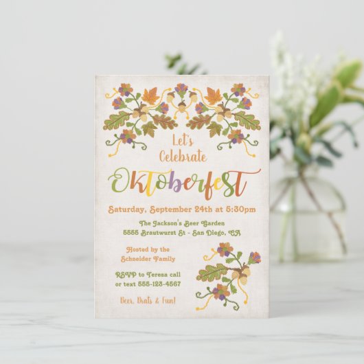Folk Art Embroidery Oktoberfest Uitnodigingen (Staand voorkant)