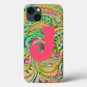 Folk Art Fantasy Pattern en Monogram Case-Mate iPhone Case (Achterkant)