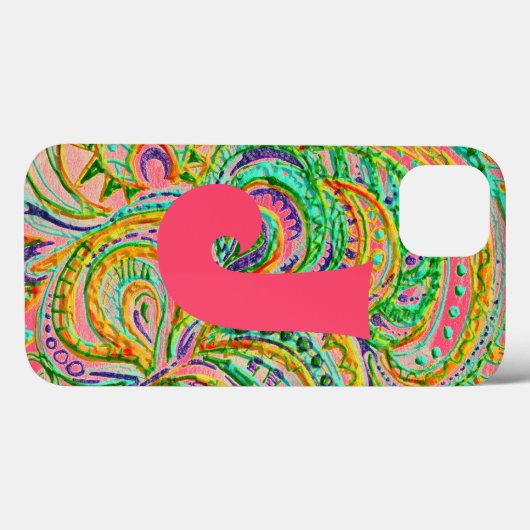 Folk Art Fantasy Pattern en Monogram Case-Mate iPhone Case (Achterkant (horizontaal))