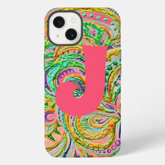 Folk Art Fantasy Pattern en Monogram iPhone Hoesje (Achterkant)