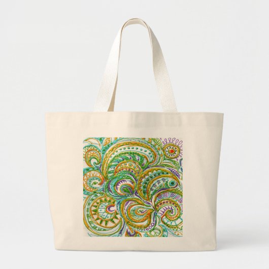 Folk Art Fantasy Pattern Grote Tote Bag (Voorkant)