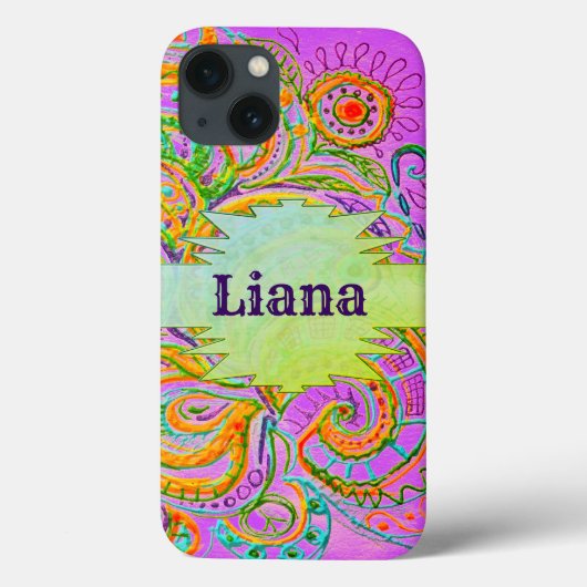 Folk Art Fantasy Pattern & Name Case-Mate iPhone Case (Achterkant)