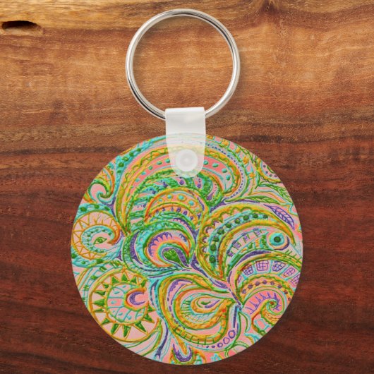 Folk Art Fantasy Pattern Sleutelhanger (Voorkant)