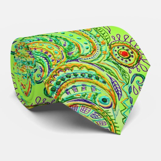 Folk Art Fantasy Pattern Stropdas (Opgerold)