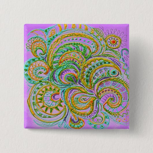 Folk Art Fantasy Pattern Vierkante Button 5,1 Cm (Voorkant)