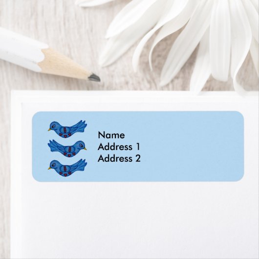 Folk Art Fantasy Schattige Blue Bird Red Hearts Etiket (Insitu)