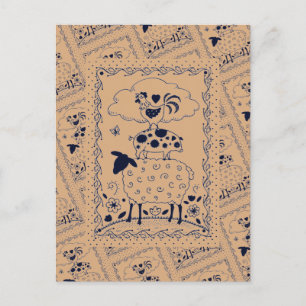 FOLK ART FARM ANIMALS SHEEP PIG ROOSTER Primium Briefkaart