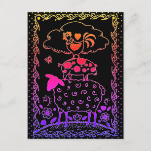 FOLK ART FARM ANIMALS SHEEP PIG ROOSTER Primium Briefkaart