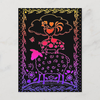 FOLK ART FARM ANIMALS SHEEP PIG ROOSTER Primium Briefkaart