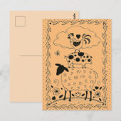 FOLK ART FARM ANIMALS SHEEP PIG ROOSTER Primium Briefkaart (Voorkant / Achterkant)