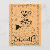 FOLK ART FARM ANIMALS SHEEP PIG ROOSTER Primium Briefkaart (Voorkant)