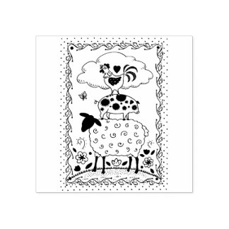 FOLK ART FARM ANIMALS SHEEP PIG ROOSTER Primium Rubberstempel
