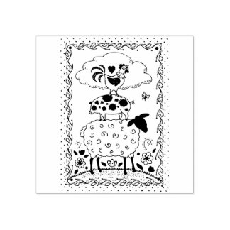 FOLK ART FARM ANIMALS SHEEP PIG ROOSTER Primium Rubberstempel