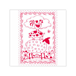 FOLK ART FARM ANIMALS SHEEP PIG ROOSTER Primium Zelfinktende Stempel