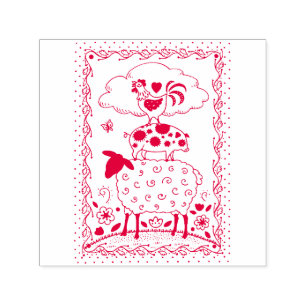 FOLK ART FARM ANIMALS SHEEP PIG ROOSTER Primium Zelfinktende Stempel
