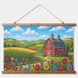  Folk Art Farm Landschaps wandtapijt – Schuur,  Hangend Wandkleed