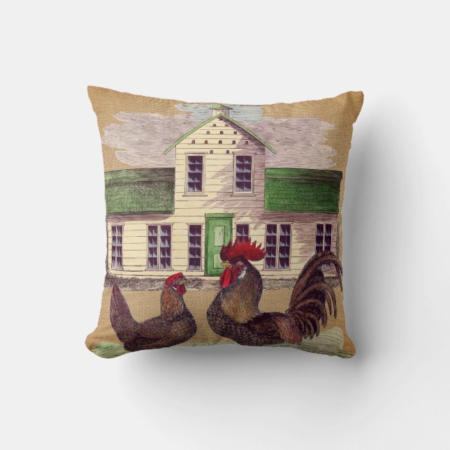 Folk Art Farmyard Chickens Rustisch design Kussen (Voorkant)