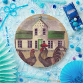 Folk Art Farmyard Chickens Rustisch design Papieren Bordje (Feest)