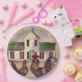 Folk Art Farmyard Chickens Rustisch design Papieren Bordje (Feest)