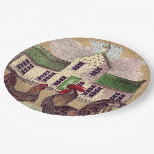 Folk Art Farmyard Chickens Rustisch design Papieren Bordje (Gekanteld)